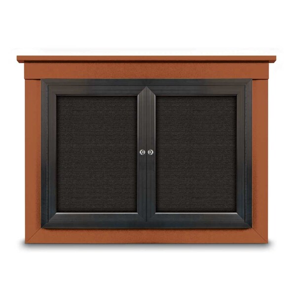 60"x36" 2-Door Enclosed Letterboard, Blue Felt/Cherry